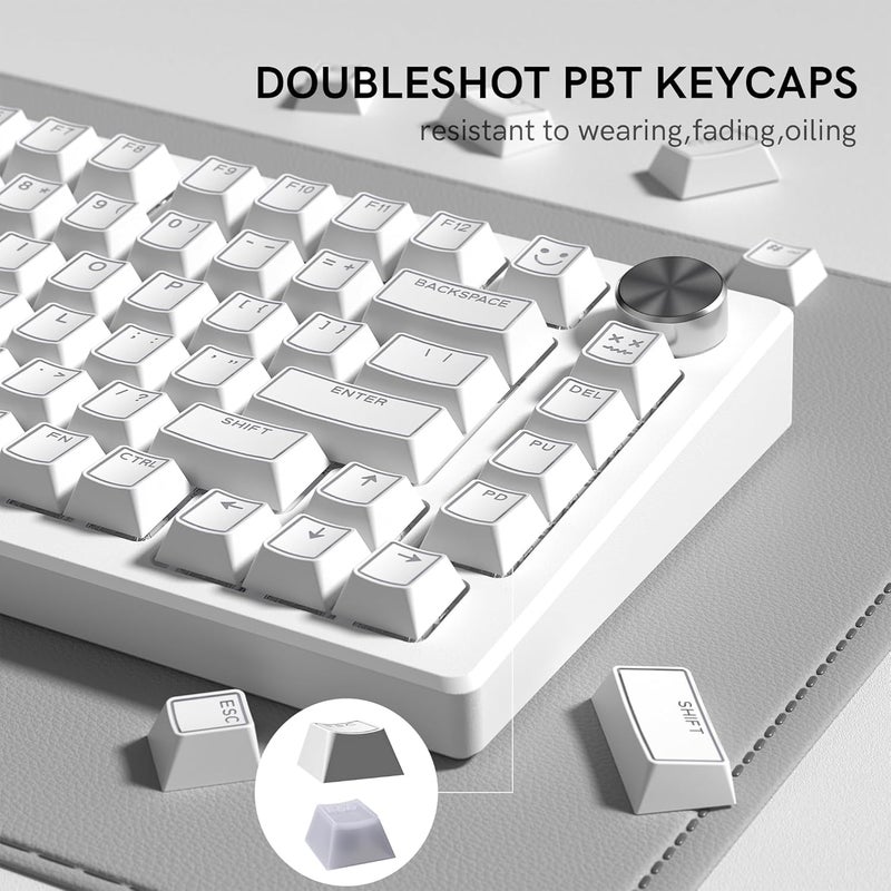 COSTOM Womier PBT Keycaps Set 130 Keys, Custom White Japanese Keyboard Doubleshot Dye Sub Side Print Shine Through Keycaps 60 65 75 100 Percent, Cherry Profile (White 4) - Image 4